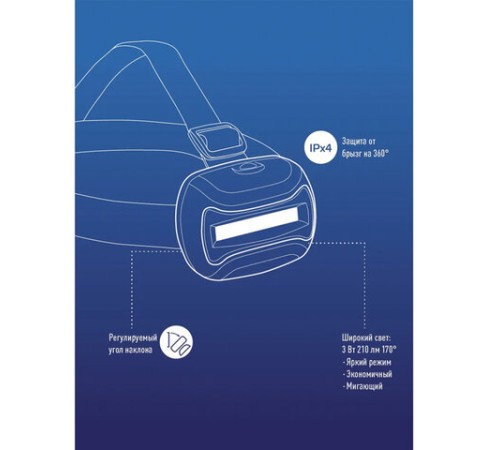 Фонарь налобный КОСМОС, 3 Вт COB, 3 режима, питание 3хAАA (в комплект не входят), KOC-H3WCOBLED