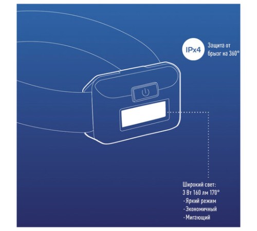 Фонарь налобный КОСМОС, 3 Вт СОВ, 3 режима, питание 3хAAА (в комплект не входят), KOC-H101-COB