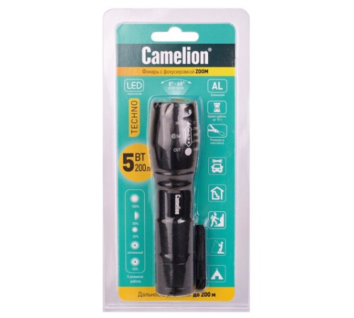 Фонарь CAMELION XML-T6, ЯРКИЙ, ZOOM, 5 режимов, питание 3xAAА или 18650 (не в комплекте), LED51530