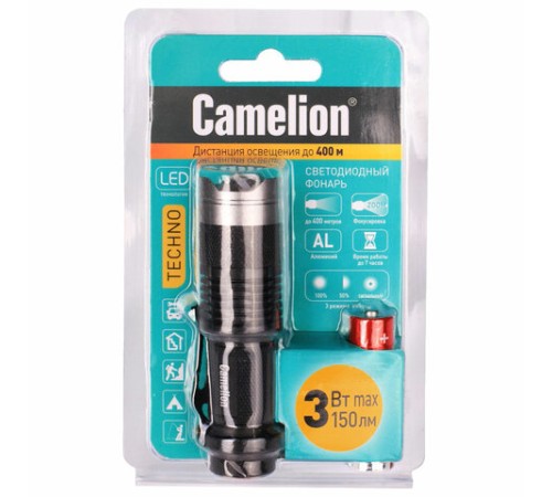 Фонарь CAMELION XP-E, ЯРКИЙ, ZOOM, 3 режима, питание 1хAA, LED5135