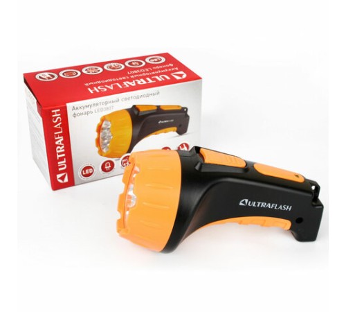 Фонарь аккумуляторный ULTRAFLASH 7хLED, 2 режима, выдвижная вилка, заряд от сети, LED3807