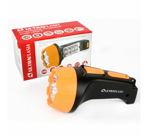 Фонарь аккумуляторный ULTRAFLASH 7хLED+8хLED, 2 режима, выдвижная вилка, заряд от сети, LED3818