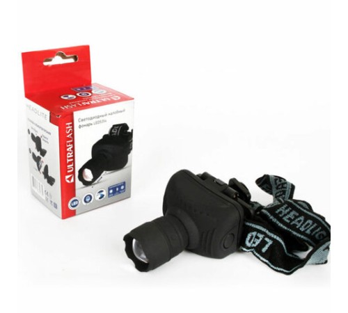 Фонарь налобный ULTRAFLASH 1Вт LED, ZOOM, 3 режима, питание 3хААА (не в комплекте), LED5354