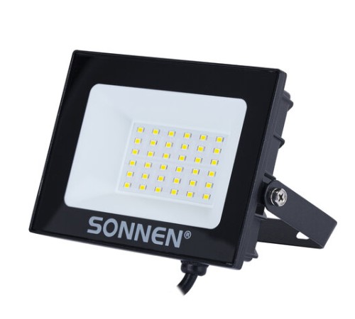 Прожектор светодиодный 30 Вт, 6500 К, 2400 Лм, 30 м2, IP65, 146x98x26 мм, черный, SONNEN, 238413