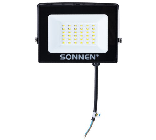 Прожектор светодиодный 30 Вт, 6500 К, 2400 Лм, 30 м2, IP65, 146x98x26 мм, черный, SONNEN, 238413