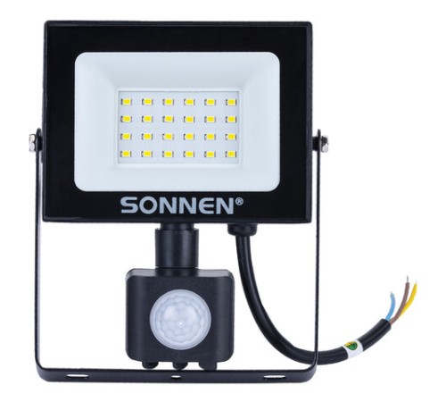 Прожектор светодиодный с датчиком движения 20 Вт, 6500 К, 1600 Лм, 20 м2, IP65, 122х146х51 мм, черный, SONNEN, 238416