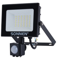 Прожектор светодиодный с датчиком движения 30 Вт, 6500 К, 2400 Лм, 30 м2, IP65, 161х146х51 мм, черный, SONNEN, 238417