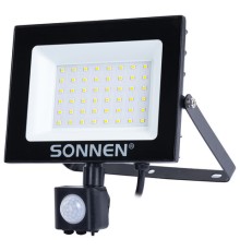 Прожектор светодиодный с датчиком движения 50 Вт, 6500 К, 4000 Лм, 50 м2, IP65, 187х176х51 мм, черный, SONNEN, 238418
