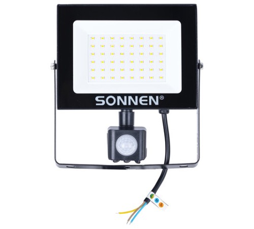 Прожектор светодиодный с датчиком движения 50 Вт, 6500 К, 4000 Лм, 50 м2, IP65, 187х176х51 мм, черный, SONNEN, 238418