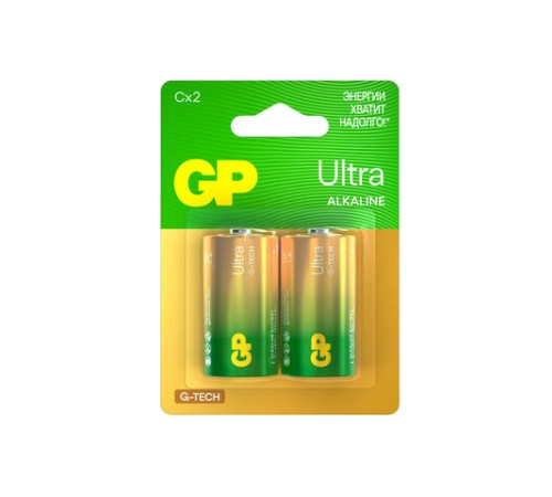 Батарейки КОМПЛЕКТ 2 шт., GP Ultra G-Tech, С (LR14, 14А), алкалиновые, блистер, 14AU-2CR2