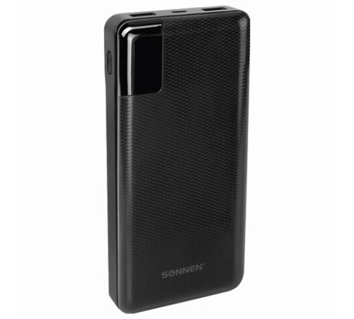 Аккумулятор внешний 20000 mAh SONNEN POWERBANK Q60P БЫСТРАЯ ЗАРЯДКА, 2 USB, литий-полимерный, 263033