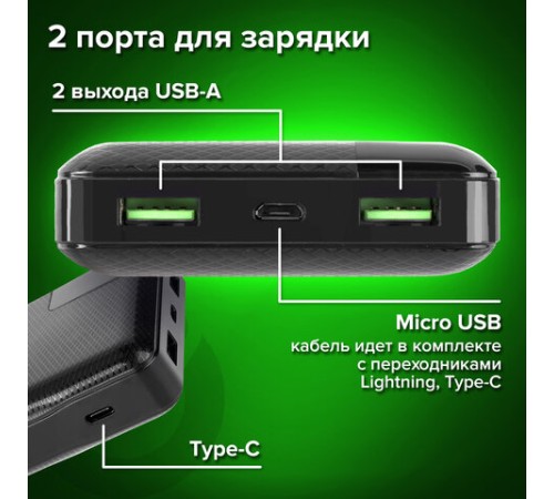 Аккумулятор внешний 20000 mAh SONNEN POWERBANK Q60P БЫСТРАЯ ЗАРЯДКА, 2 USB, литий-полимерный, 263033