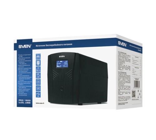 Источник бесперебойного питания SVEN Pro 1500, 1500VA (900W), 3 евророзетки, 2 розетки RJ45, SV-013875