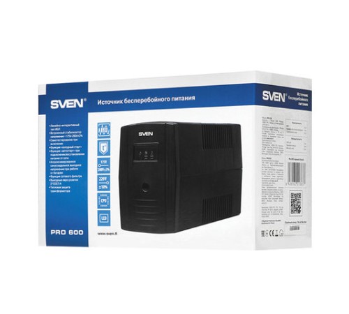 Источник бесперебойного питания SVEN Pro 600, 600VA (360W), 2 евророзетки, SV-013837