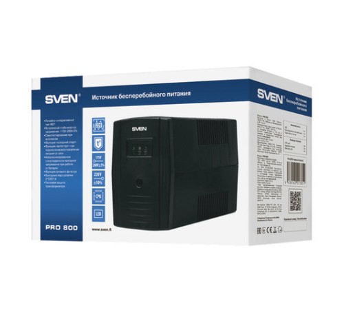 Источник бесперебойного питания SVEN Pro 800, 800VA (480W), 2 евророзетки, SV-013851