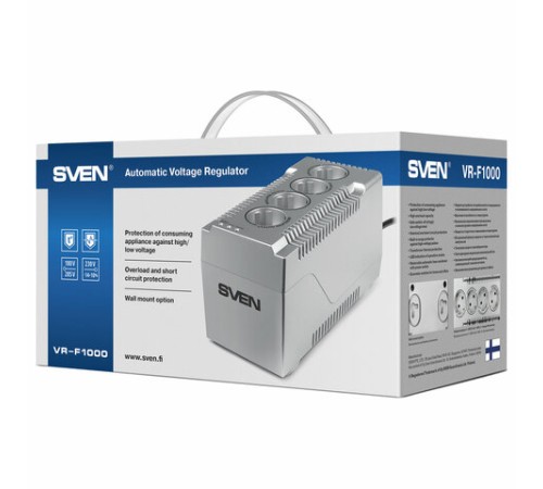 Стабилизатор SVEN VR-F1000, 320 Вт, 184-285 В, 4 евророзетки, SV-018818