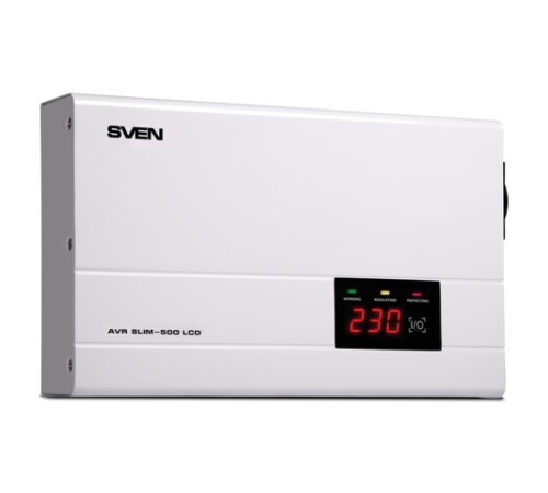 Стабилизатор SVEN SLIM-500 LCD, 400 Вт, 140-260 В, 1 евророзетка, настенное крепление, SV-012809