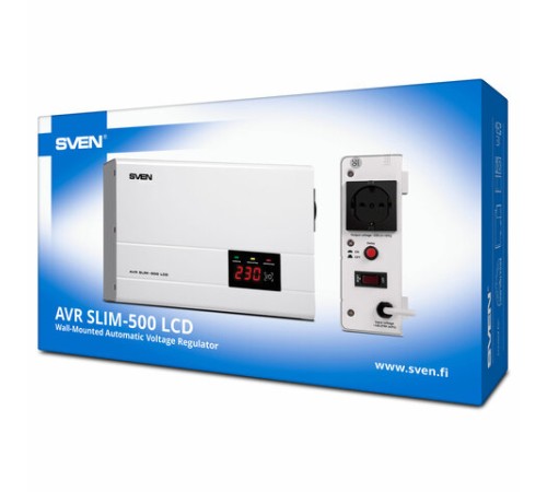 Стабилизатор SVEN SLIM-500 LCD, 400 Вт, 140-260 В, 1 евророзетка, настенное крепление, SV-012809
