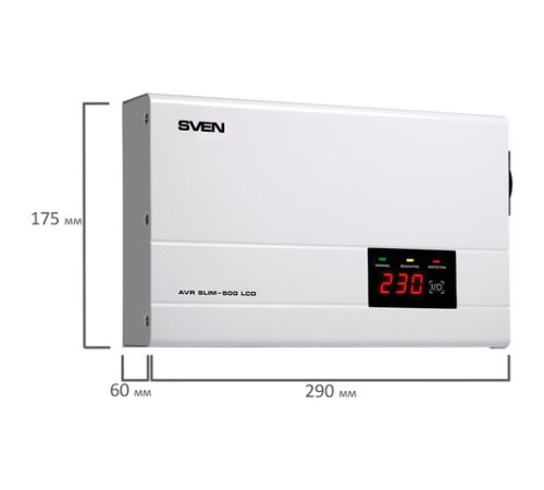 Стабилизатор SVEN SLIM-500 LCD, 400 Вт, 140-260 В, 1 евророзетка, настенное крепление, SV-012809