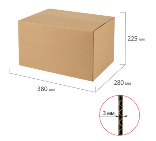 Гофрокороб, длина 380 мм х ширина 280 мм х высота 225 мм, марка Т22, профиль В, FEFCO 0201 / ГОСТ, исполнение А, 440055