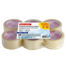 Клейкие ленты упаковочные, 48 мм х 60 м, КОМПЛЕКТ 6 шт., прозрачные, толщина 45 микрон, BRAUBERG, 440071