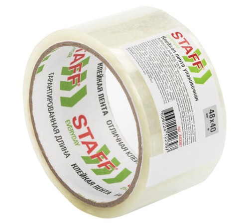 Клейкая лента упаковочная 48 мм x 40 м, прозрачная, толщина 40 микрон, STAFF, 440087