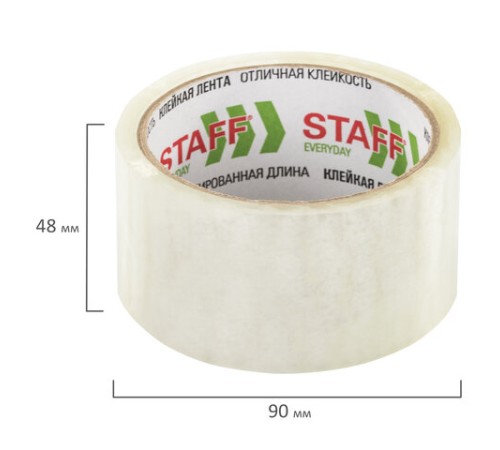 Клейкая лента упаковочная 48 мм x 40 м, прозрачная, толщина 40 микрон, STAFF, 440087