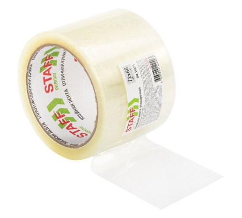 Клейкая лента упаковочная 72 мм x 66 м, прозрачная, толщина 40 микрон, STAFF, 440088