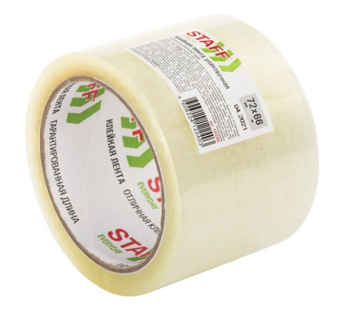 Клейкая лента упаковочная 72 мм x 66 м, прозрачная, толщина 40 микрон, STAFF, 440088