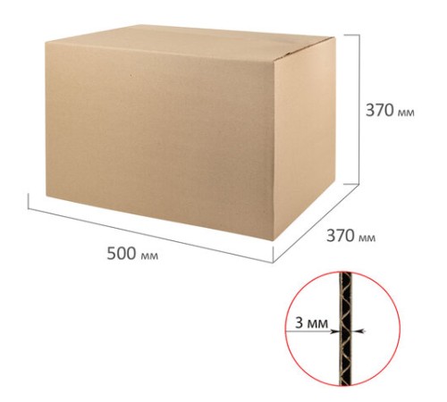 Гофрокороб, длина 500 мм х ширина 370 мм х высота 370 мм, марка Т22, профиль В, FEFCO 0201 / ГОСТ, исполнение А, 440107