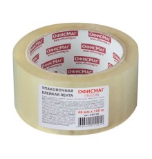 Клейкая лента упаковочная, 48 мм х 100 м, прозрачная, толщина 45 микрон, ОФИСМАГ, 440108