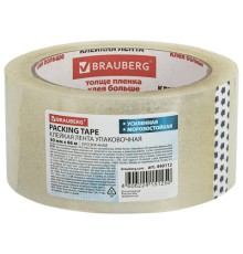Клейкая лента упаковочная 50 мм х 66 м, прозрачная, УСИЛЕННАЯ, МОРОЗОСТОЙКАЯ, толщина 50 микрон, BRAUBERG, 440112