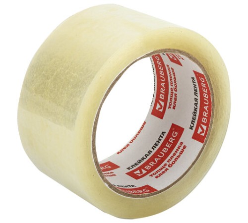 Клейкая лента упаковочная 50 мм х 66 м, прозрачная, УСИЛЕННАЯ, МОРОЗОСТОЙКАЯ, толщина 50 микрон, BRAUBERG, 440112