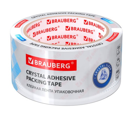 Клейкая лента упаковочная 48 мм х 66 м КРИСТАЛЬНАЯ, индивидуальная упаковка, толщина 45 микрон, BRAUBERG, 440153