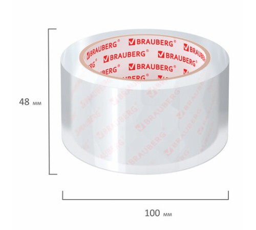 Клейкая лента упаковочная 48 мм х 66 м КРИСТАЛЬНАЯ, индивидуальная упаковка, толщина 45 микрон, BRAUBERG, 440153