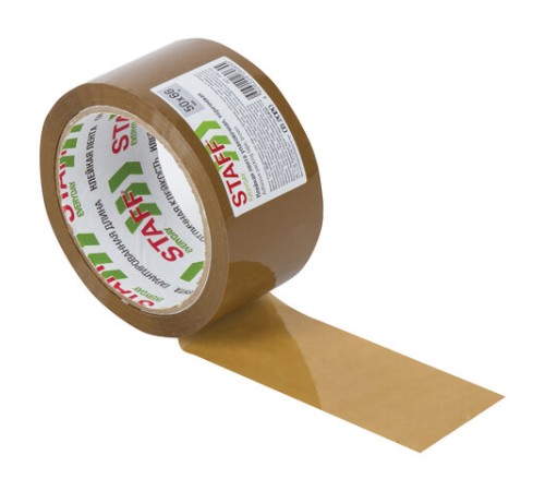 Клейкая лента 50 мм х 66 м упаковочная КОРИЧНЕВАЯ, толщина 40 микрон, STAFF, 440159