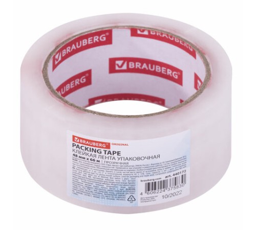Клейкая лента упаковочная 48 мм х 66 м, прозрачная, толщина 45 микрон, BRAUBERG ORIGINAL, 440172