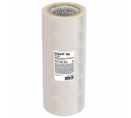 Клейкие ленты упаковочные 48 мм х 120 м, КОМПЛЕКТ 6 шт., прозрачные, 40 микрон, STAFF BIG PACK, 440180