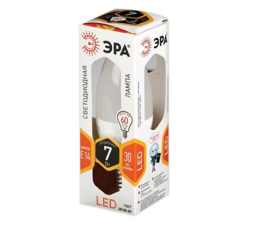 Лампа светодиодная ЭРА STD, 7 (60) Вт, цоколь E14, 
