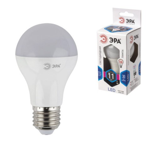 Лампа светодиодная ЭРА STD, 11 (100) Вт, цоколь E27, груша, нейтральный белый свет, 30000 ч., LED A60-11W-840-E27, Б0029821
