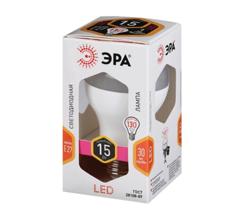 Лампа светодиодная ЭРА STD, 15 (130) Вт, цоколь E27, груша, теплый белый свет, 25000 ч., LED A60-15W-827-E27, Б0020592