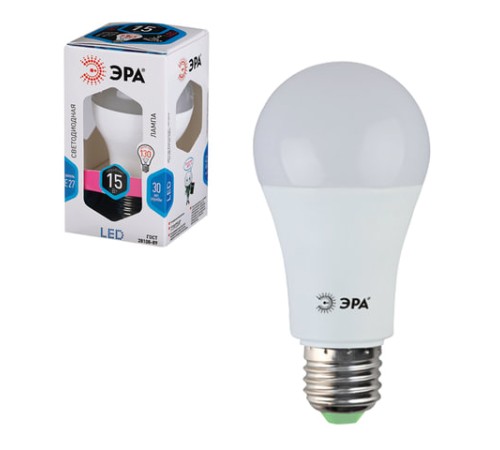 Лампа светодиодная ЭРА STD, 15 (130) Вт, цоколь E27, груша, нейтральный белый свет, 25000 ч., LED A60-15W-840-E27, Б0033183