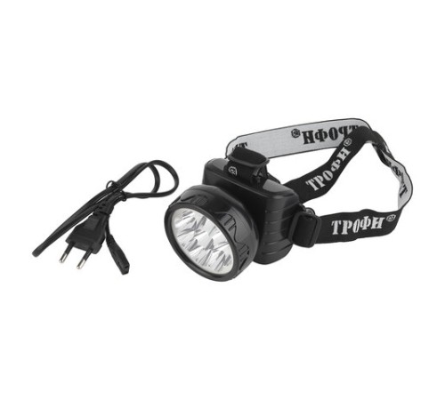 Фонарь налобный аккумуляторный ТРОФИ 9xLED, 2 режима, провод, заряд от сети, TG9