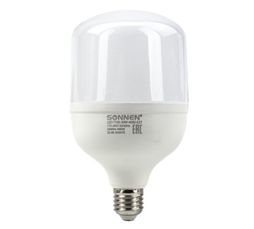 Лампа светодиодная SONNEN, 30 (250) Вт, цоколь Е27, цилиндр, нейтральный белый, 30000 ч, LED Т100-30W-4000-E27, 454923