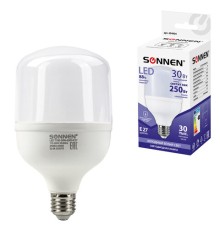 Лампа светодиодная SONNEN, 30 (250) Вт, цоколь Е27, цилиндр, холодный белый, 30000 ч, LED Т100-30W-6500-E27, 454924