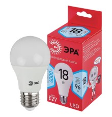 Лампа светодиодная ЭРА RED LINE, 18 (96) Вт, цоколь Е27, груша, нейтральный белый свет, 25000 ч., LED A65-18W-4000-E27, Б0052381