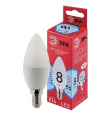 Лампа светодиодная ЭРА RED LINE, 8 (55) Вт, цоколь Е14, свеча, нейтральный белый свет, 25000 ч., LED B35-8W-4000-E14, Б0050200