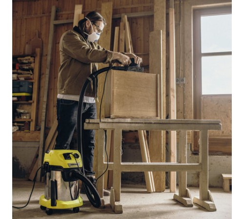 Пылесос хозяйственный KARCHER WD 3 PS, мусоросборник 17 л, мощность 1000 Вт, желтый, 1.628-190.0