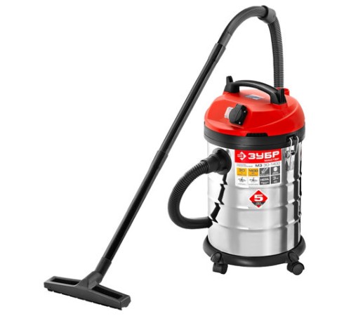 Пылесос хозяйственный ЗУБР ПУ-30-1400, 1400 Вт, сухая/влажная уборка, сила всасывания 300 Вт, бак 30 л, ПУ-30-1400 М3
