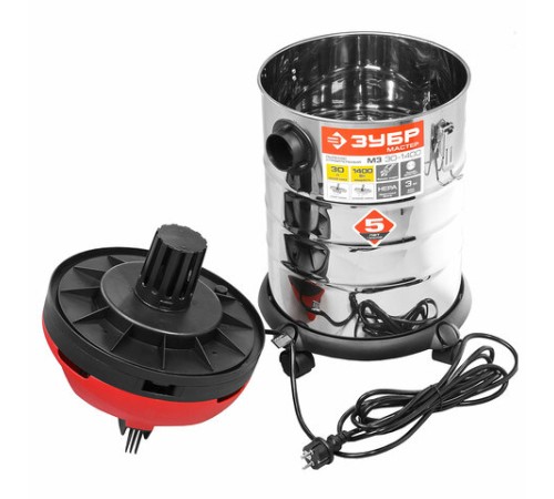 Пылесос хозяйственный ЗУБР ПУ-30-1400, 1400 Вт, сухая/влажная уборка, сила всасывания 300 Вт, бак 30 л, ПУ-30-1400 М3